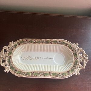 Ceramic Appetizer Plate Scroll Handles Grape Vine